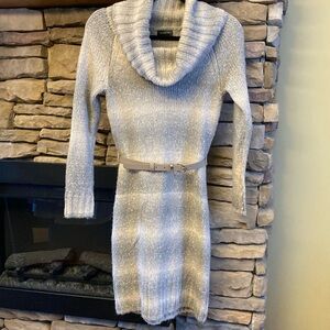Elegant Gray Sweater Dress with Belt